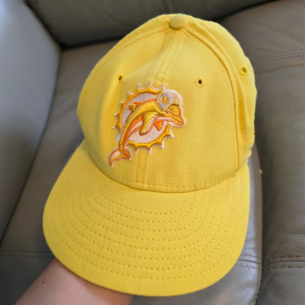 Vintage Miami Dolphins New Era Hat Yellow Low Profile Made in USA Adjustable Cap - Picture 1 of 7